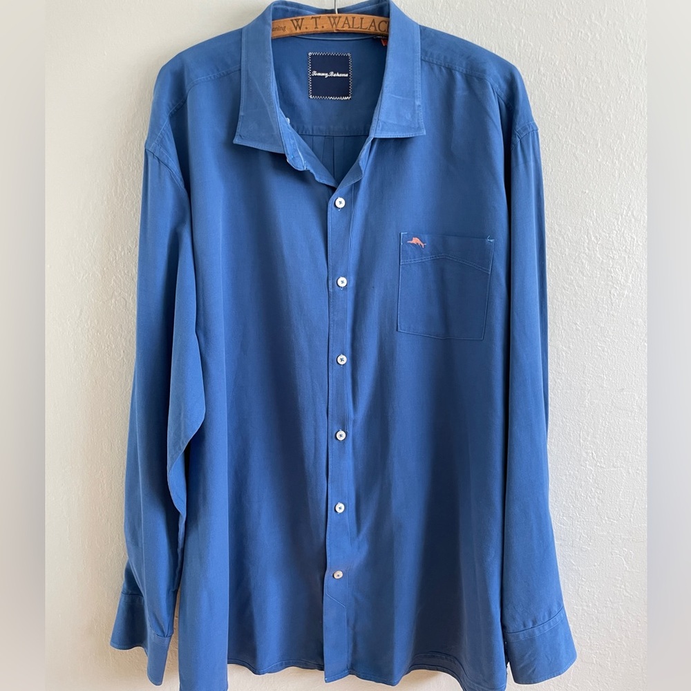 Tommy Bahama Blue Silk Blend Button-Up Shirt XXL Old Money Minimalist